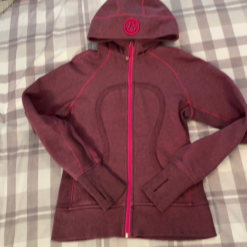 Lululemon Scuba Hoodie Stripe 8 Heathered Blurred Grey Paris Pink Microstripe